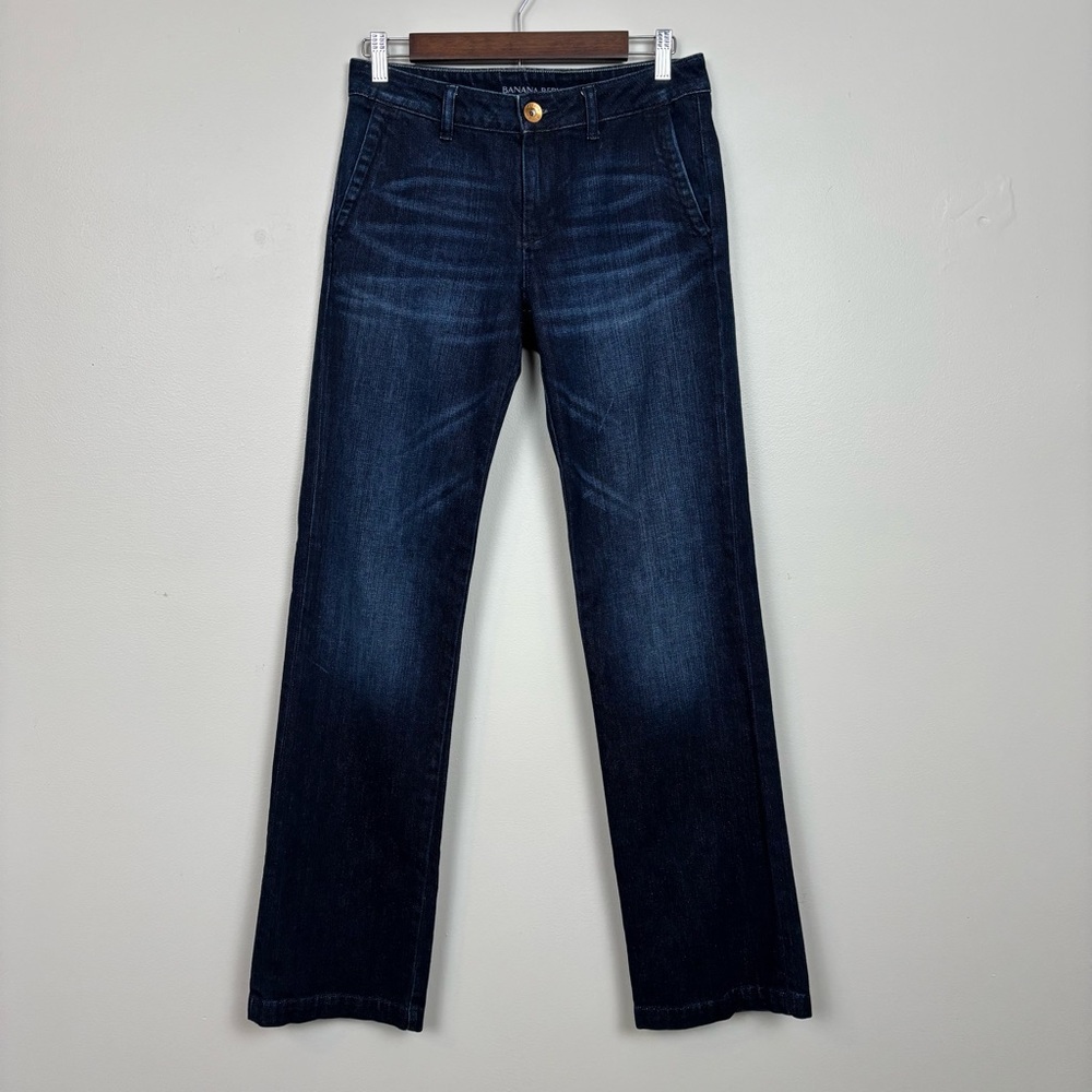 Banana Republic Jeans Women 29 Blue Straight Leg Dark‎ Wash Whiskered Mid Rise